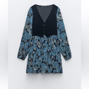 Zara Printed Dress with Velvet Vest